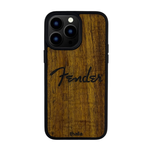 Fender Koa Vertical Spaghetti Logo Engraved & Inked | iPhone Case