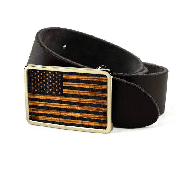 Hawaiian Koa & Old Glory Engraving Belt Buckle